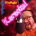 Artwork for this week's show, which is a horrifying image of me yelling into a microphone with a demented look on my face. The word 'Karaoke' is slashed across the image, lit up in neon.