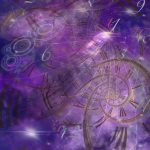 Swirly artwork, featuring clocks and nebulae. It looks like something from Doctor Who.