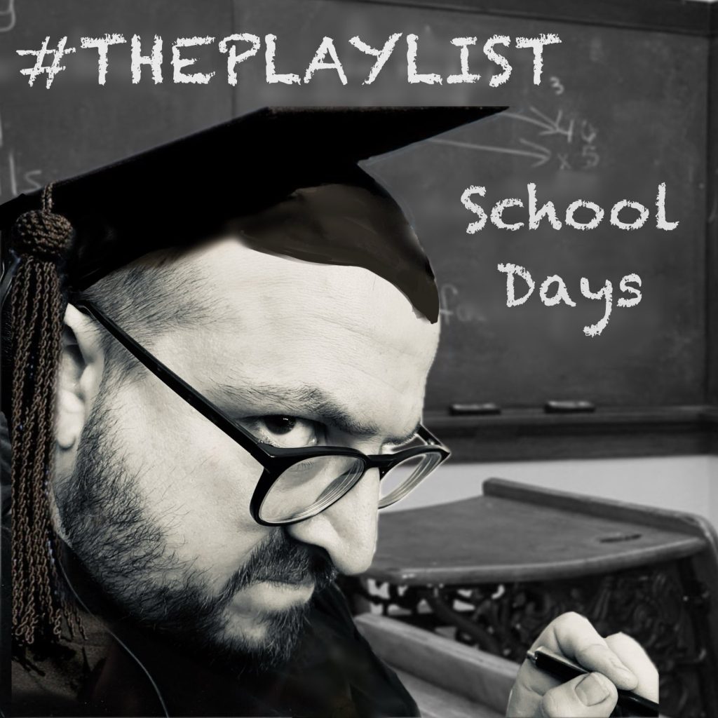 The artwork for this week's episode, featuring me as a headmaster wearing a mortarboard, looking very stern in front of a blackboard.