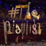 The artwork for this week's show. It's "#ThePlaylist" spelled out in instruments that are roughly the same shape as the letters they represent. In the background, a photo of the Royal Albert Hall.