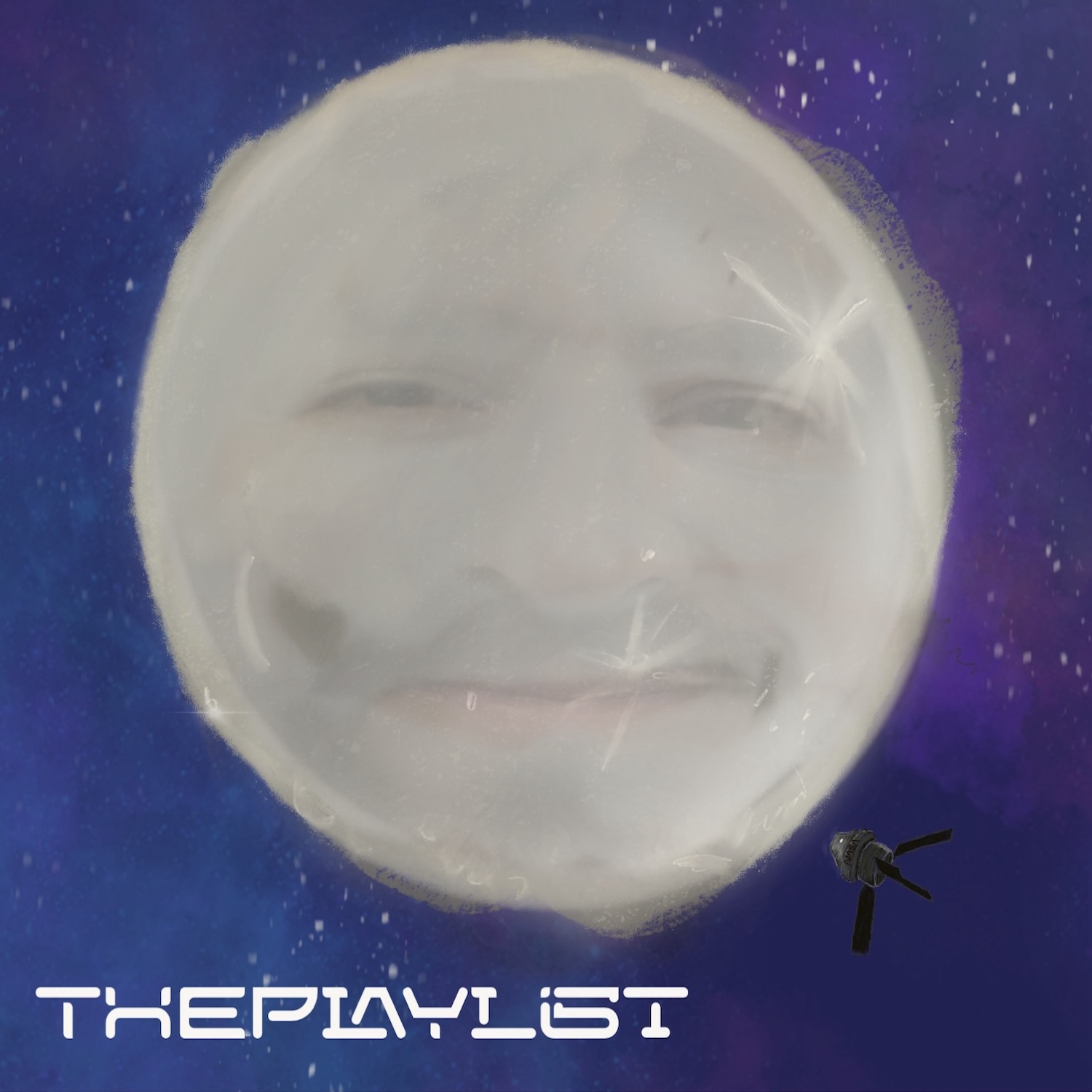 The artwork for this week's episode. It's a drawing of the moon, but it has my creepy, distorted face. Orbiting around it is an Artemis craft, presumably full of astronauts who are suitably terrified by what they are witnessing. Thanks Troggie.