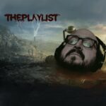 This week's theme specific artwork. My head is laying on the floor of a desolate wasteland. In the mid ground two people are picking though the stony ground. Off in the distance, a Nikola Tesla's huge tower has been repurposed as a radio tower, broadcasting #ThePlaylist and making everything ever worse.